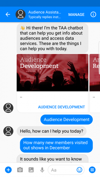 Image of example of how the Audience Agency chatbot works