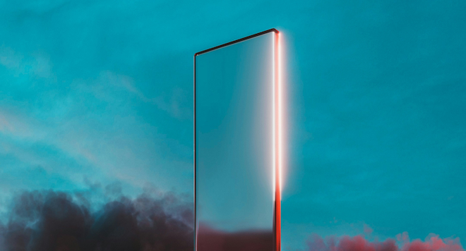 Image of a large mirror sitting in a body of water