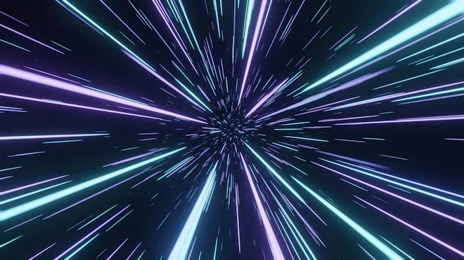 A light tunnel featuring vivid blue and purple hues, creating a visual effect.