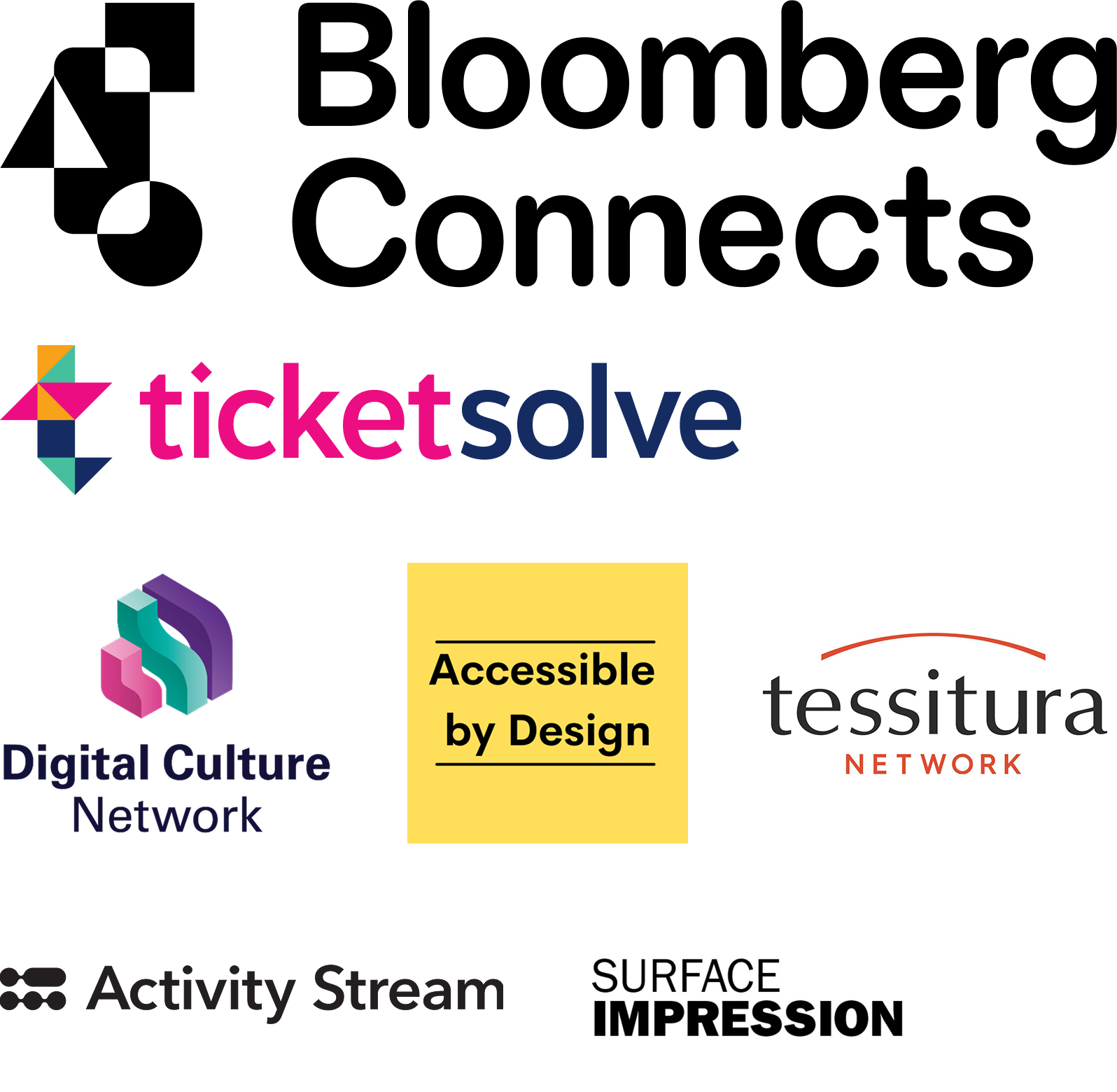 Bloomberg Connects, Ticketsolve, Digital Culture Network, Accessible by Design, Tessitura, Activity Stream and Surface Impression