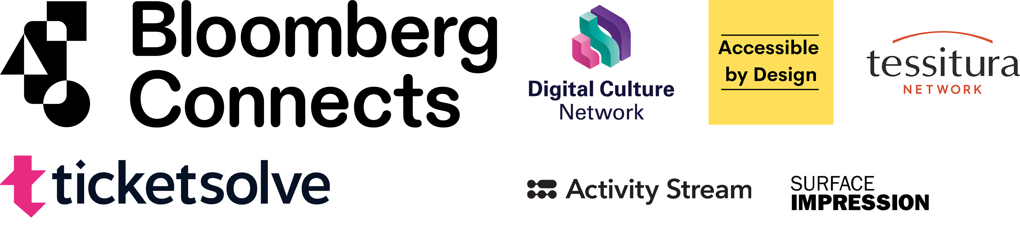 Bloomberg Connects, Ticketsolve, Digital Culture Network, Accessible by Design, Tessitura, Activity Stream, Surface Impression