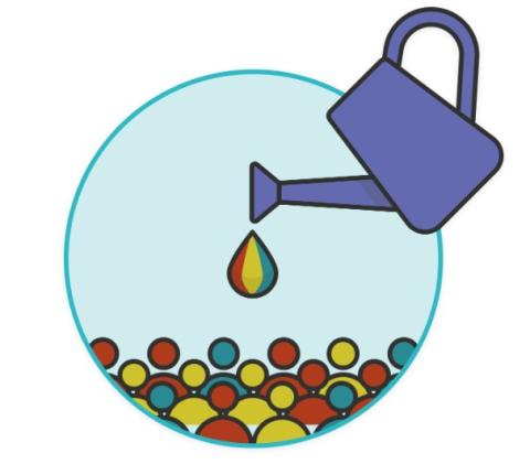 Illustration of a watering can 'watering' a crowd of people below