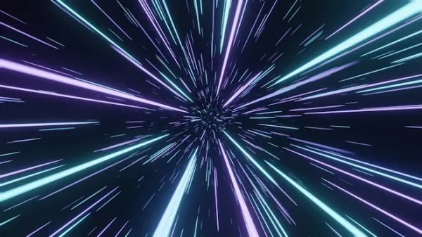A light tunnel featuring vivid blue and purple hues, creating a visual effect.