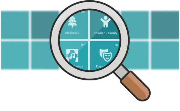 Magnifying glass focusing on different artforms