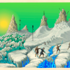 AI generated image of snowy landscape with explorers mining data