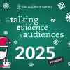 Talking Evidence and Audiences 2025 wrapped with a Sant Claus icon drinking tea and snowflakes