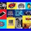 A pop art inspired AI collage - of images with bright colours and words